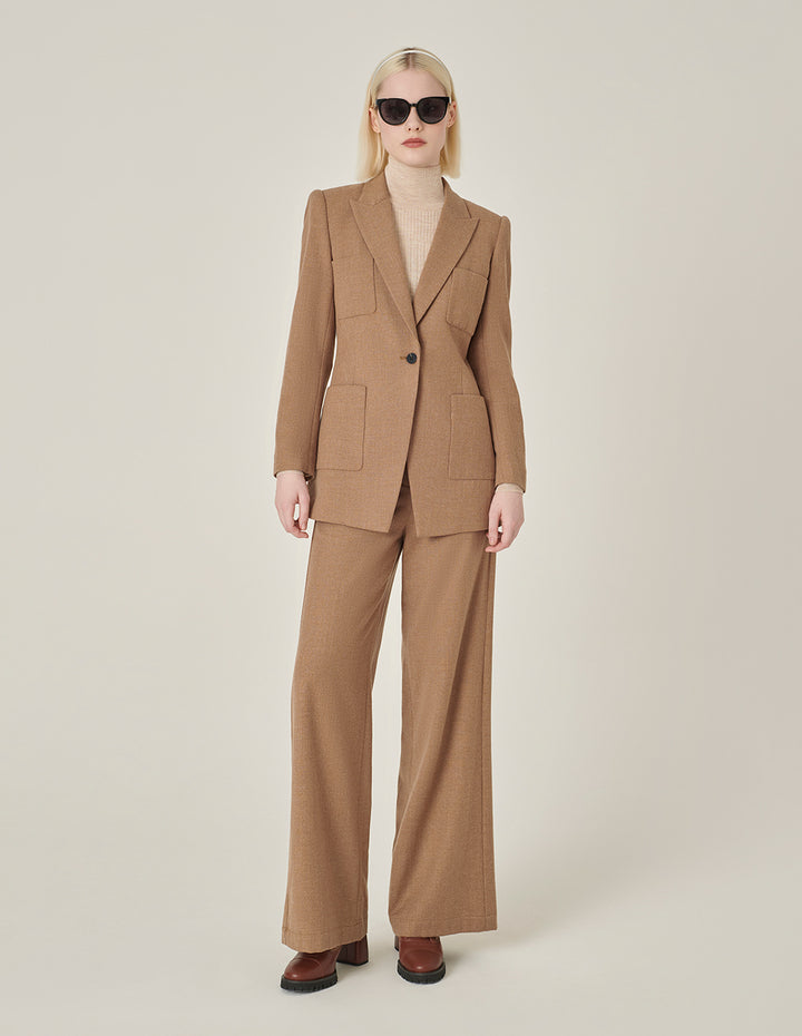 MARYLING Camel Wool Single-Breasted Midi Blazer