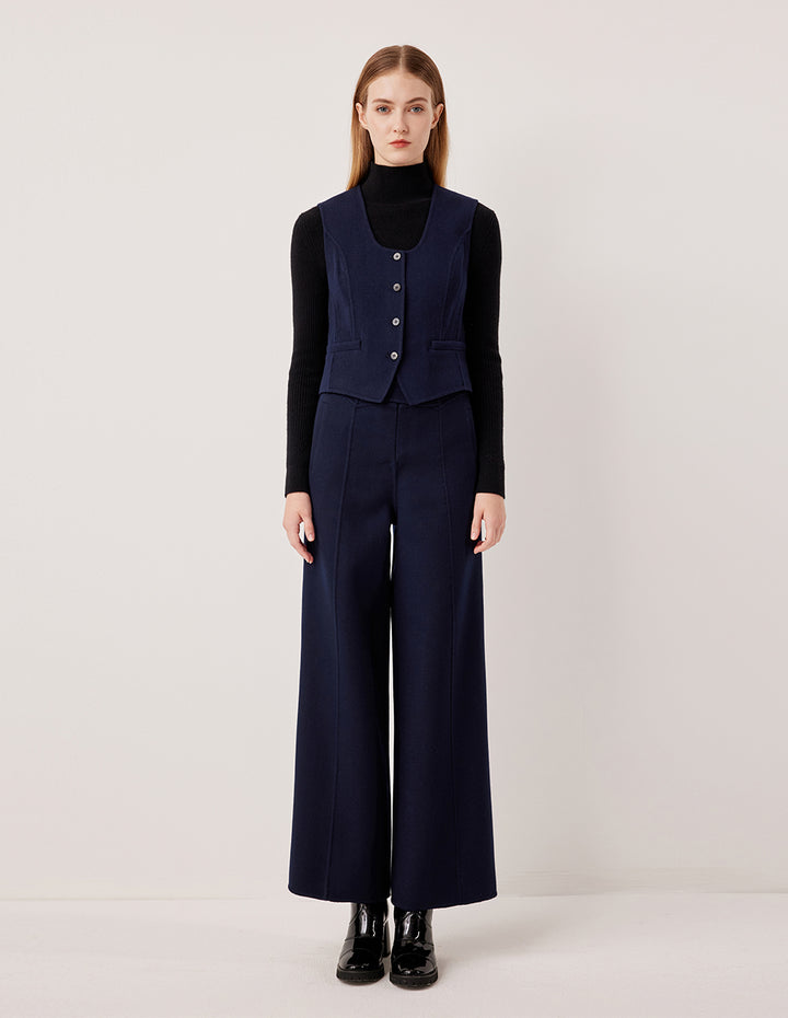 MARYLING Straight Wide Leg Wool Silk Blend Trousers
