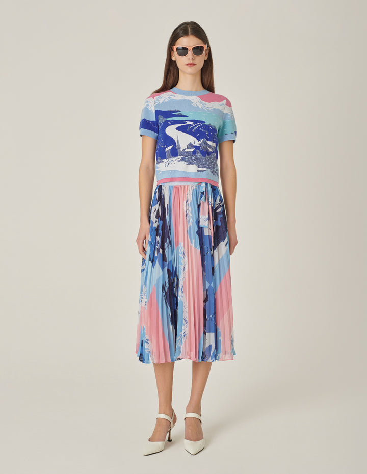 MARYLING Printed Pleated Knee-Length Skirt