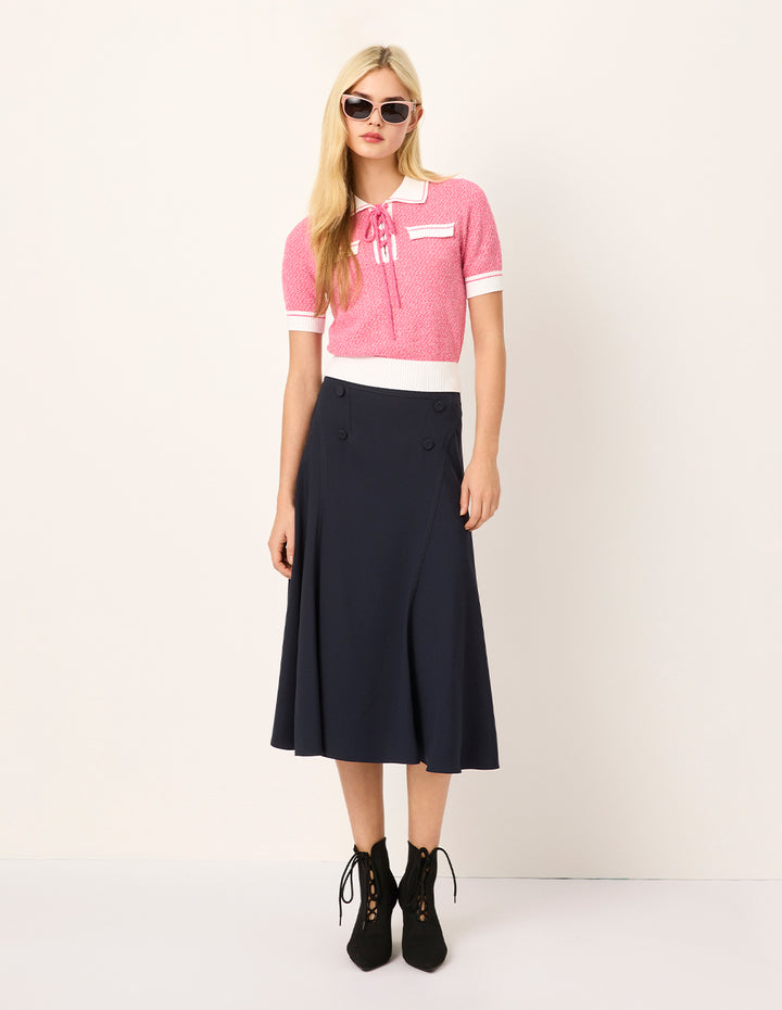 MARYLING Navy Blue Knee-Length Trumpet Skirt