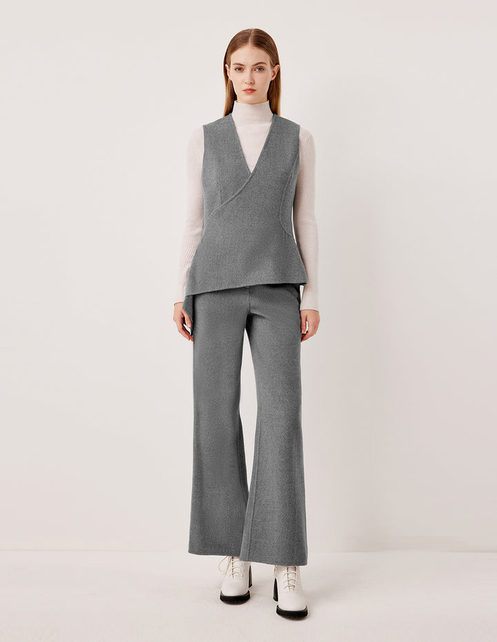 MARYLING High-Waisted Drape Wide Leg Wool Straight Trousers