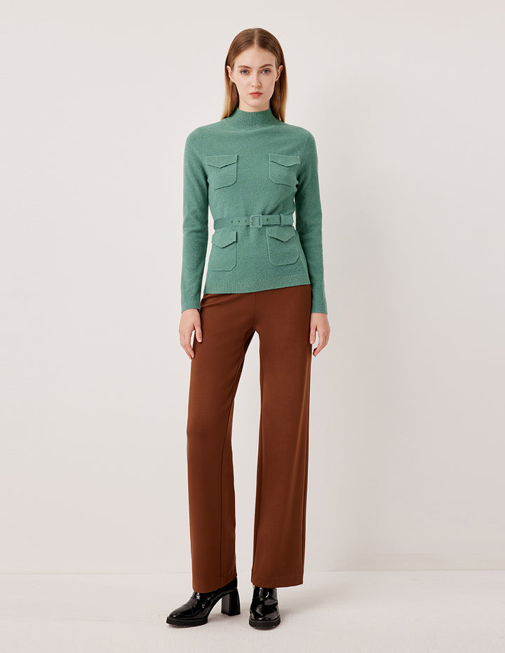 MARYLING Ribbed Semi-High Neck Merino Wool Blend Pullover Sweater