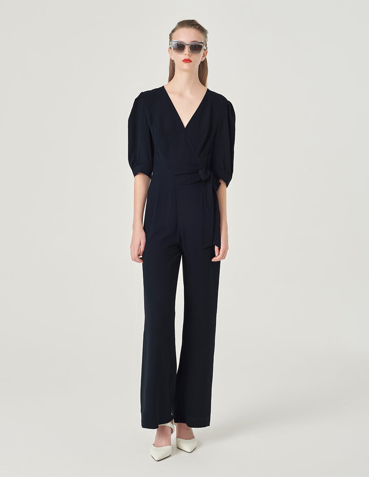 MARYLING V-Neck Embellished Belt Jumpsuit