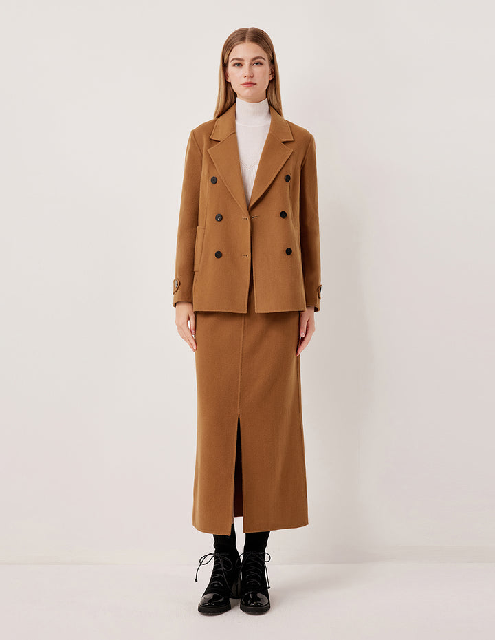 MARYLING Notched Lapel Long-Sleeved Double-Breasted Wool Coat