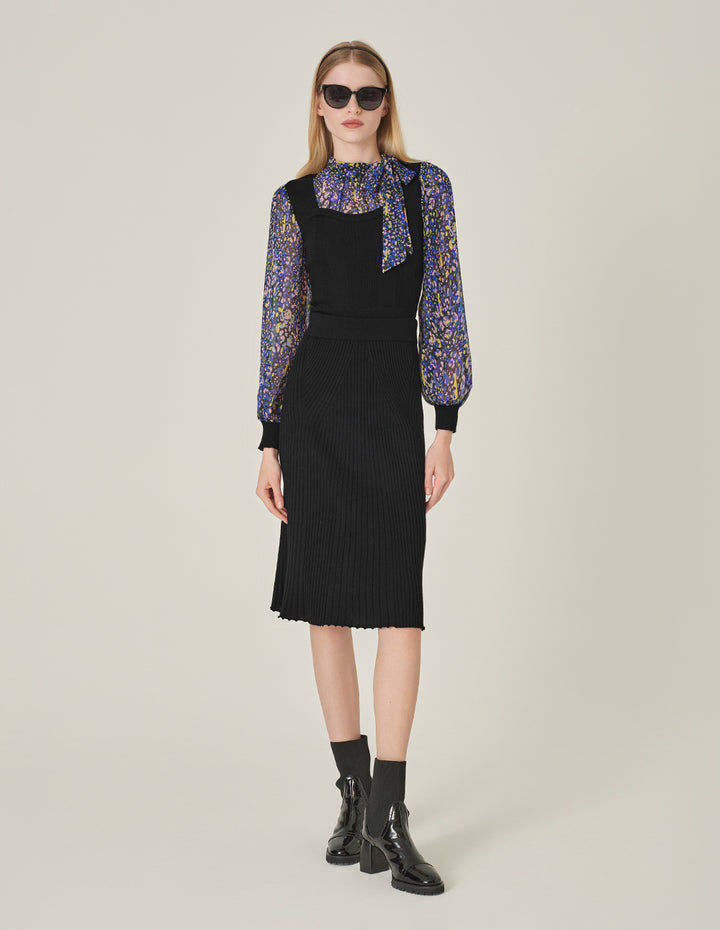 MARYLING Black Knee-Length Trumpet Knitted Skirt