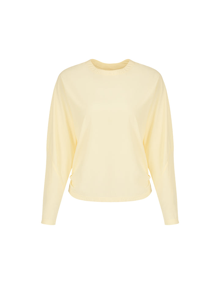 MARYLING Round Neck Long-Sleeve Pleated Silk Top