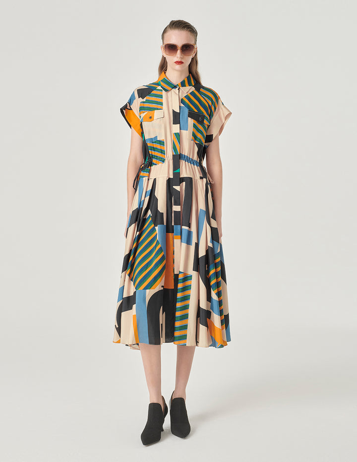 MARYLING Shirt Collar Short-Sleeves Printed Dress