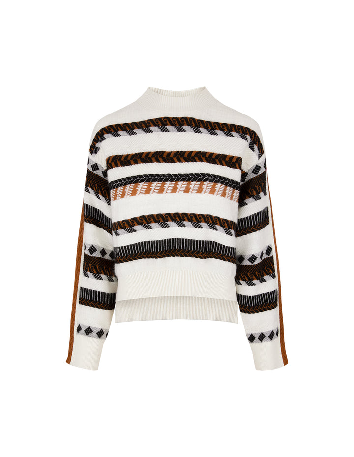 MARYLING Black And White Striped Round Neck Knitted Sweater