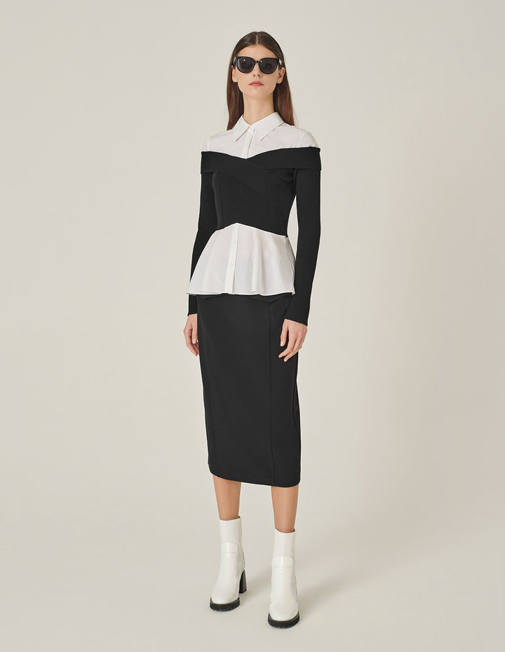 MARYLING Straight Split Knee-Length Black Skirt