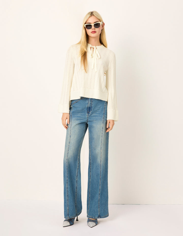 MARYLING V-Neck Tied Long-Seeve Silk Top