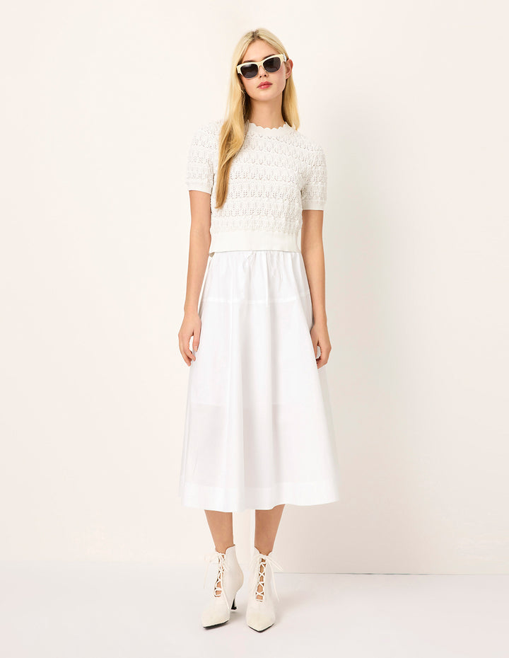 MARYLING Elastic High-Waist High-Count Cotton Knee-Length Skirt