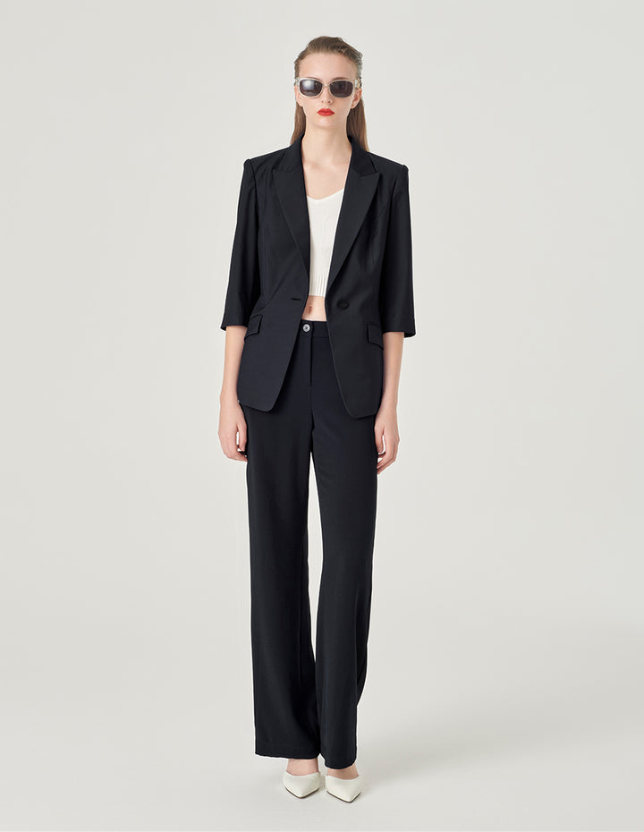 MARYLING Ice Blue Draped Straight Suit Pants