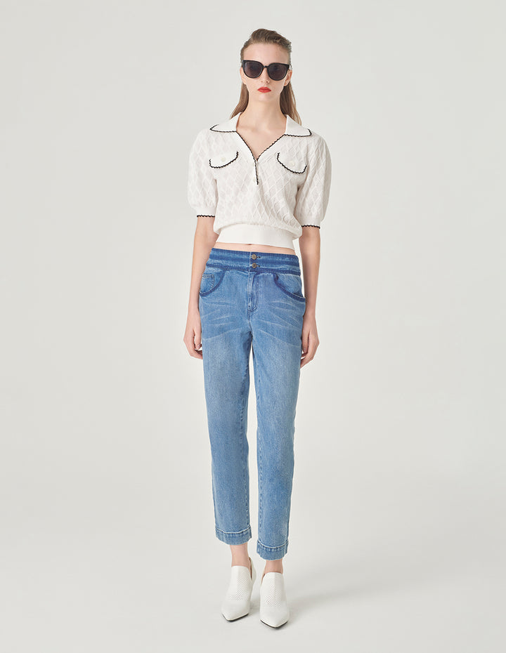 MARYLING Contrast Colour Polo Knitted Jumper