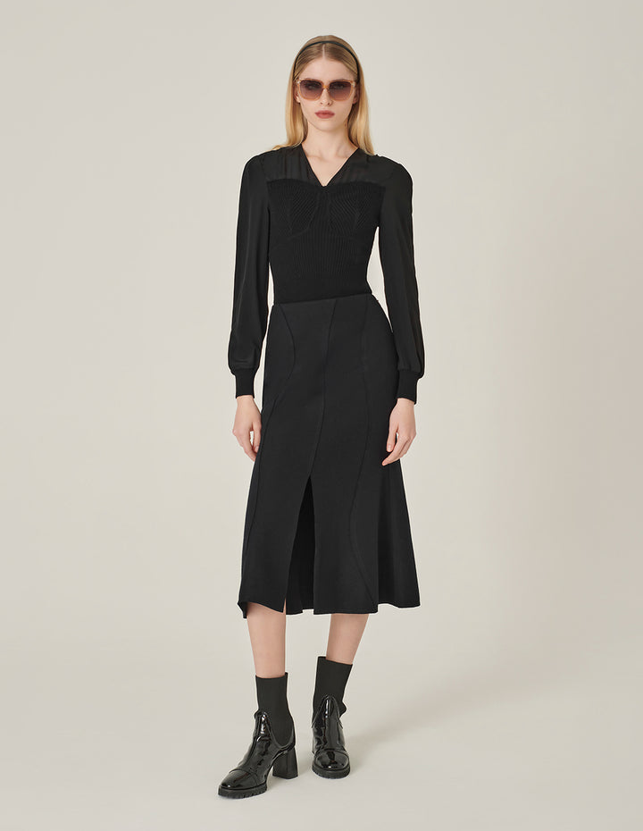 MARYLING Black V-Neck Knitted Top