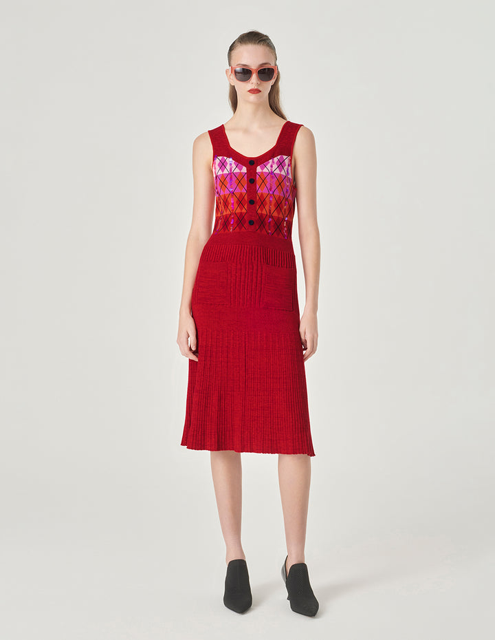 MARYLING Red Berry Plaid Knitted Dress