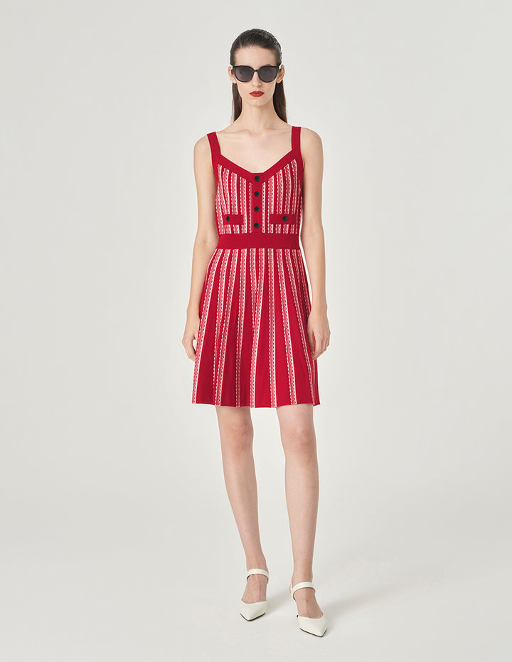 MARYLING Colour Block Strappy Knitted Red Slip Dress
