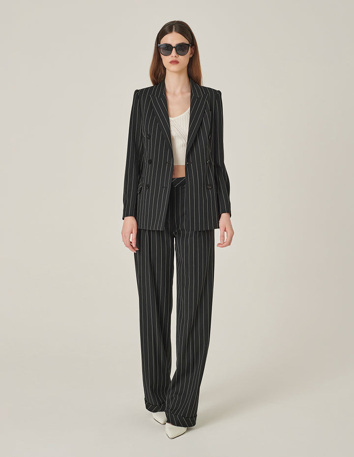 MARYLING Black And White Striped Straight Pants
