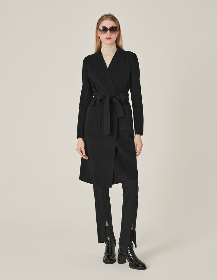 MARYLING V-Neck Double-Sided Tweed Mid-Length Silk Wool Coat