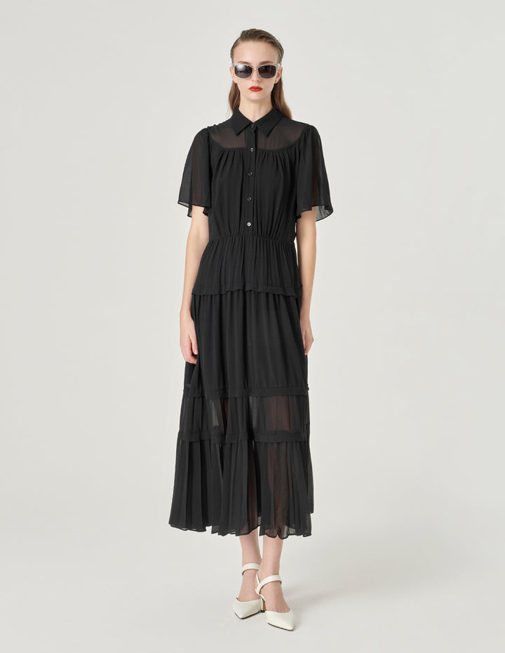 MARYLING Pleated Hem Shirt Dress