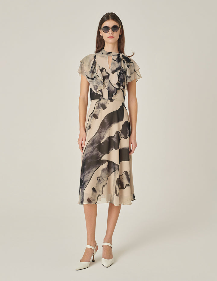 MARYLING Ink Glacier Printed French Tea Break Dress