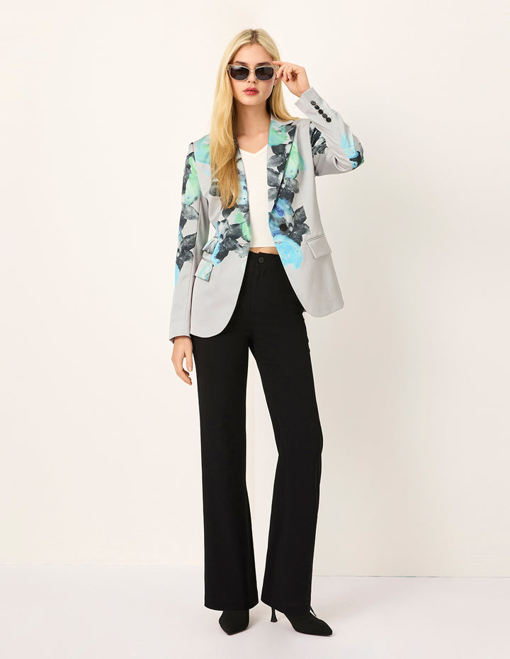 MARYLING Peaked Lapel Oil Painting Print Single-Button Long-Sleeve Blazer