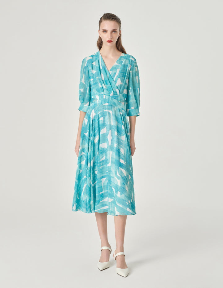 MARYLING V-Neck Mid-Sleeve Printed Sundress