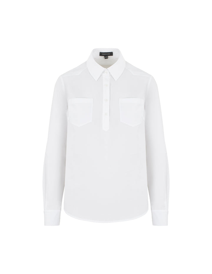 MARYLING Collar Long Sleeve 100% Cotton White Blouse