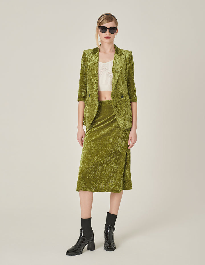 MARYLING Olive Green Velvet Blazer