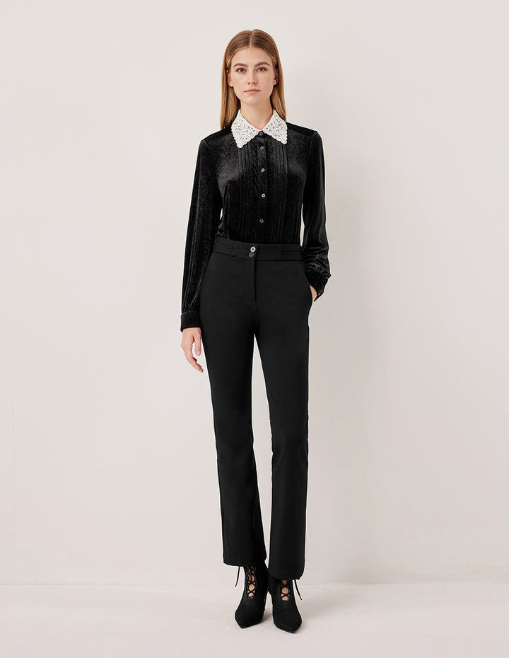 MARYLING Collar & Long Sleeves Velvet Blouse