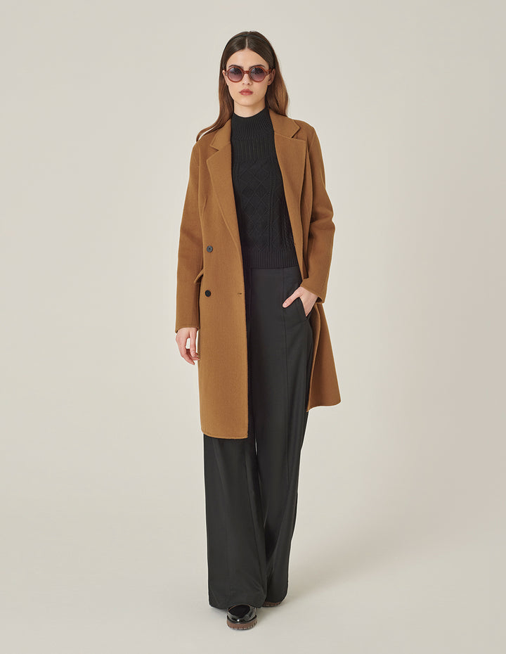 MARYLING Camel Double-Breasted Silk Wool Double-Sided Coat