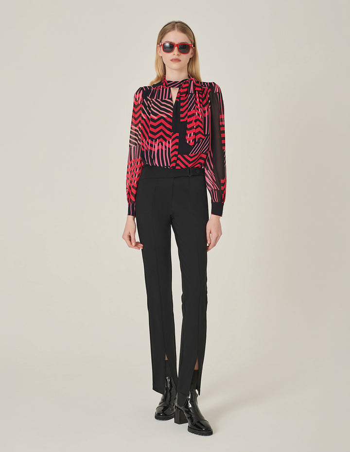 MARYLING Black Metal Buckle Slim-Fit Pants