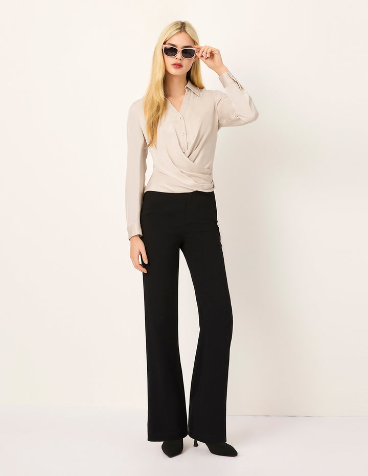 MARYLING Lapel Long-Sleeve Button Silk Blouse