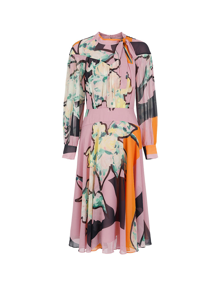 MARYLING Half Turtleneck Printed Long Sleeves Large Hem Midi Dress