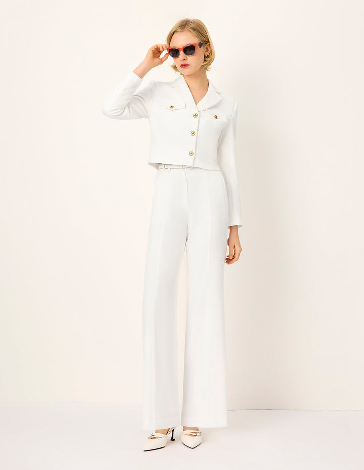 MARYLING White High-Waist Straight Wide-Leg Pants