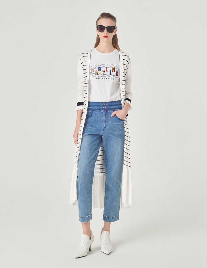 MARYLING Contrast Colour V-Neck Long Knitted Cardigan