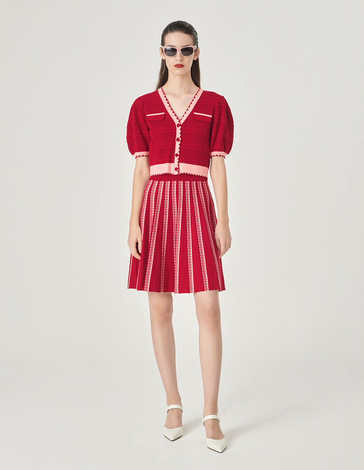 MARYLING Colour Block V-Neck Knitted Cardigan