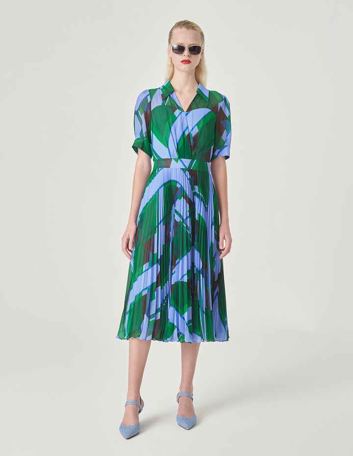 MARYLING V-Neck Shirt Collar Mid-Sleeve Dress