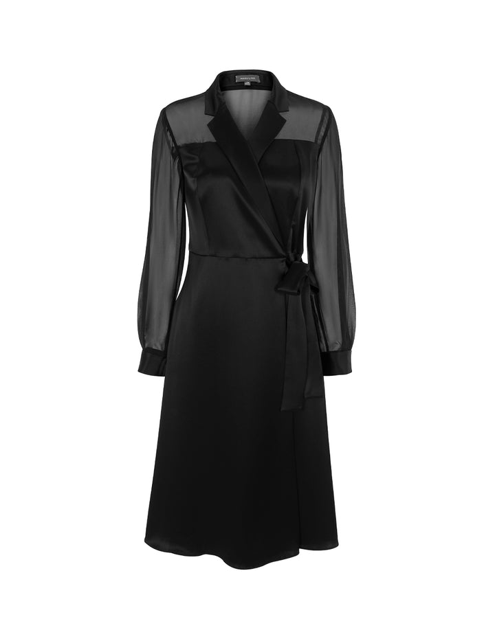 MARYLING Peaked Lapel Long Sleeve Wrap Midi Dress