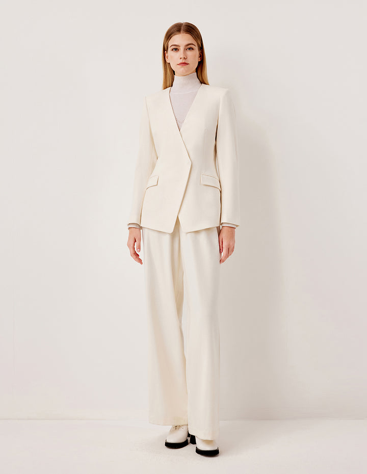 MARYLING Wide-Leg Straight Cut Wool Trousers