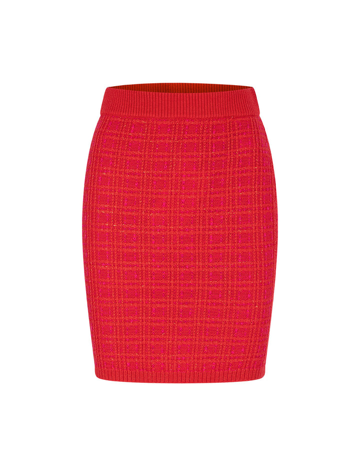MARYLING Red Straight Cut Knee-Length Knit Skirt