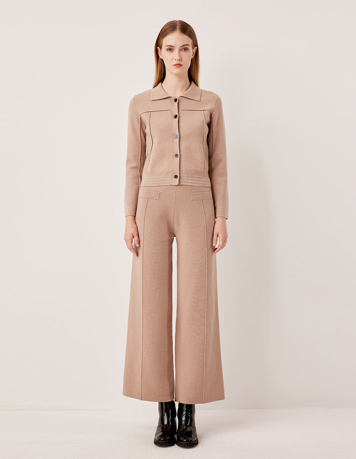 MARYLING Notched Collar Merino Wool Knit Cardigan