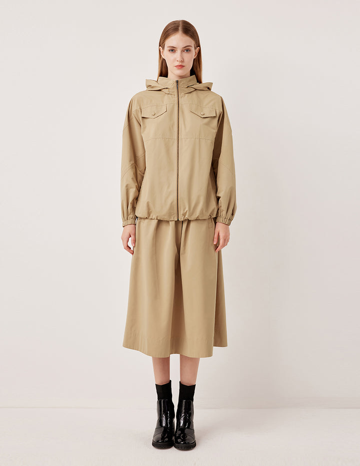 MARYLING Stand Collar Hooded Elastic Hem Cargo Jacket