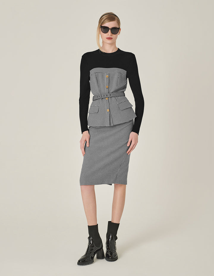 MARYLING Houndstooth Straight-Fit Bodycon Knee-Length Skirt