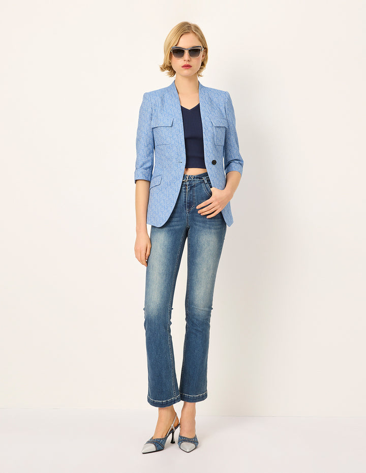 MARYLING V-Neck 3/4 Sleeve Logo-Letters Jacquard Blazer