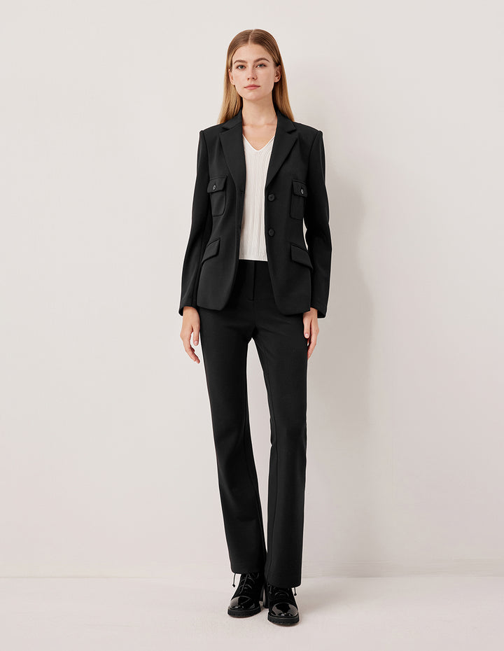 MARYLING Peak Lapel Long Sleeve Waist-Cinched Single-Breasted Blazer