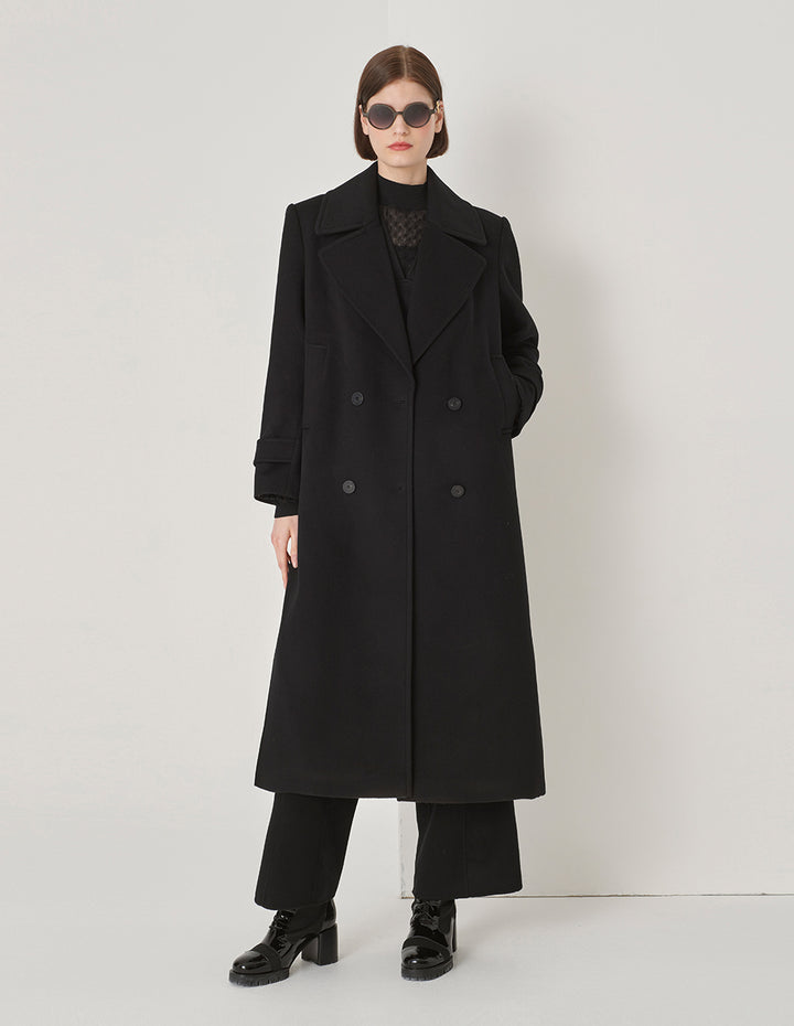 MARYLING Wide-Shouldered Double-Breasted Long Coat