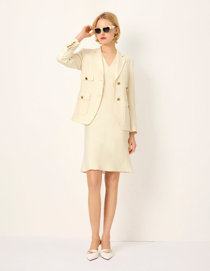 MARYLING Notch Lapel Single-Breasted Multi-Pocket Blazer