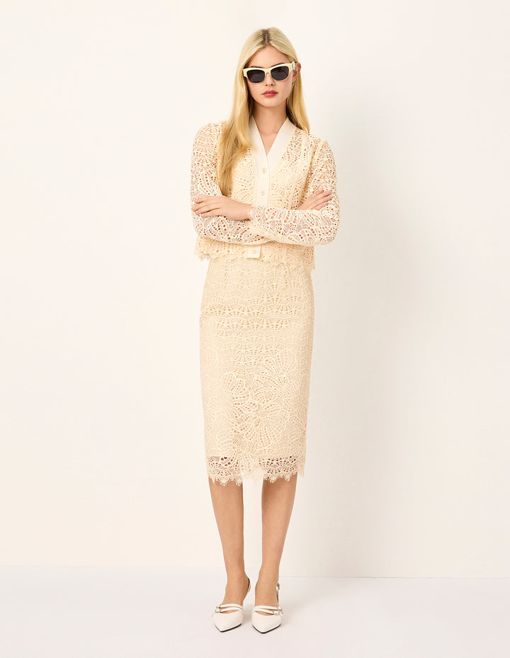 MARYLING Straight Knee-Length Lace Skirt