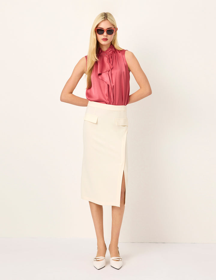 MARYLING Charming Pink Ruffled Collar Sleeveless Blouse