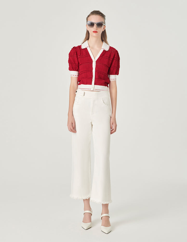 MARYLING Contrast Colour V-Neck Knitted Sweater